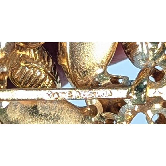 Austrian Crystal Multicolor Crystals Green Enamel Gold Tone Domed Brooch Pin - Picture 6 of 9